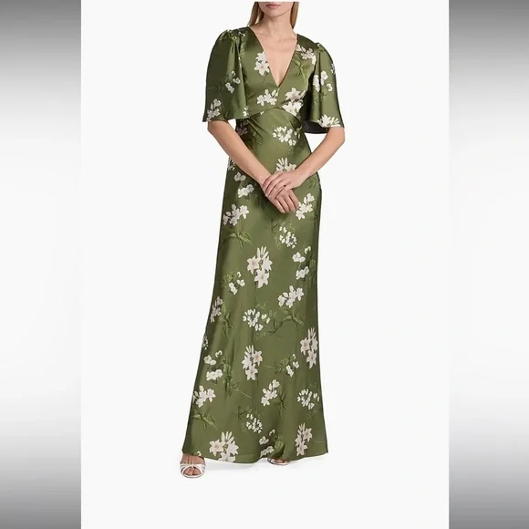 Sachin + Babi Mae Floral satin Olive green Floral fall wedding modestMaxi Dress - Picture 9 of 13
